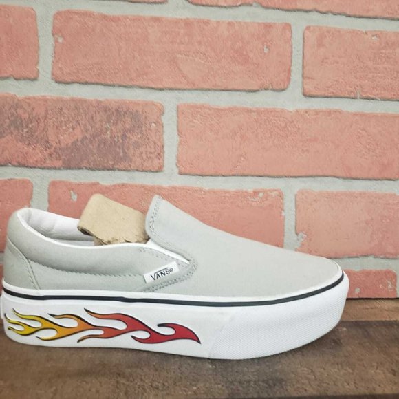 Vans Slipon Grey White Flame Platform 